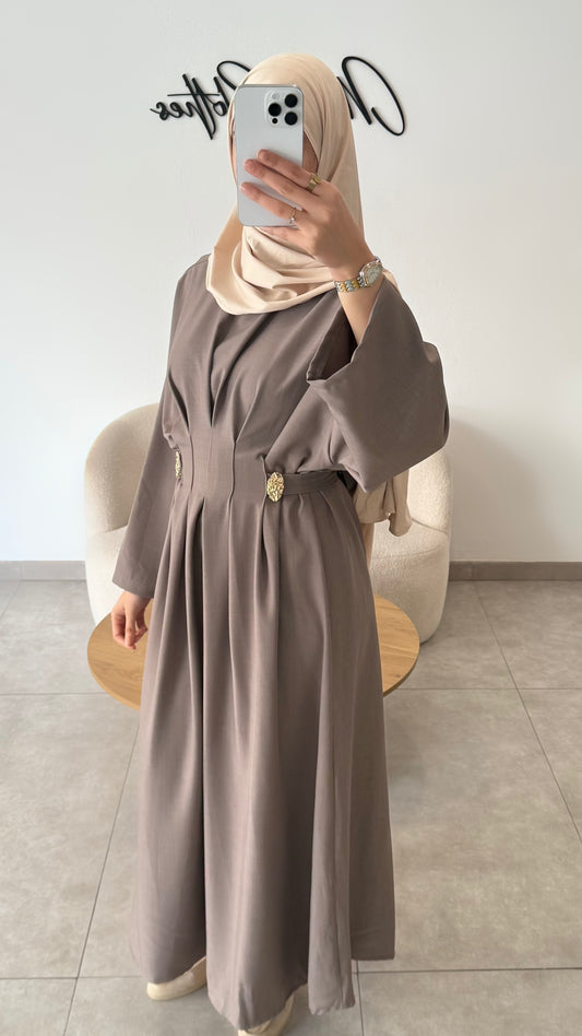 ROBE AVEC BROCHES DORÉ - TAUPE