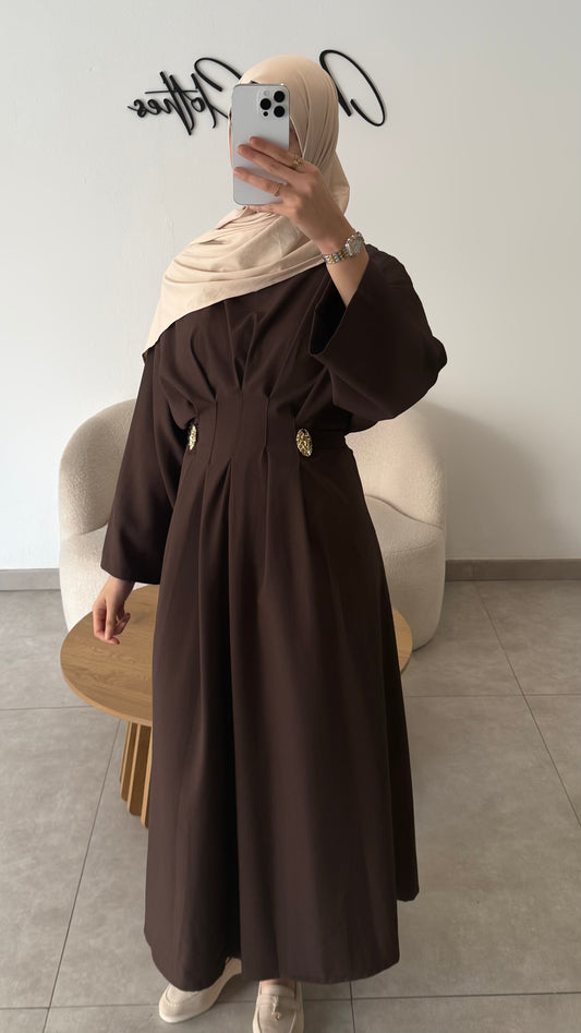 ROBE AVEC BROCHES DORÉ - MARRON