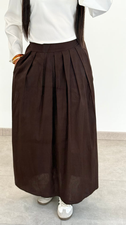 JUPE EN COTON - MARRON
