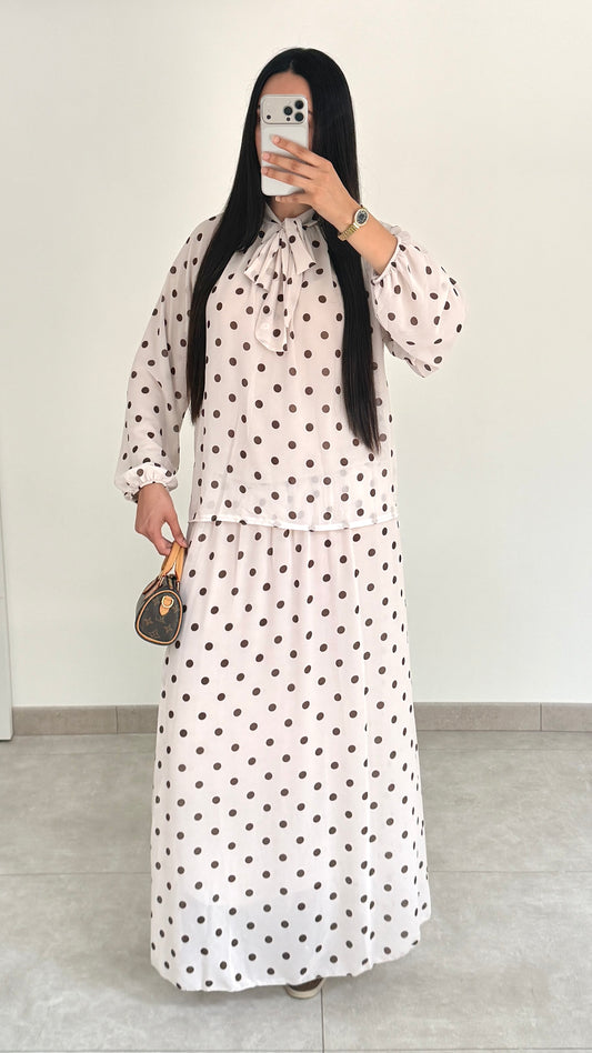 ENSEMBLE JUPE À POIS - BEIGE/MARRON