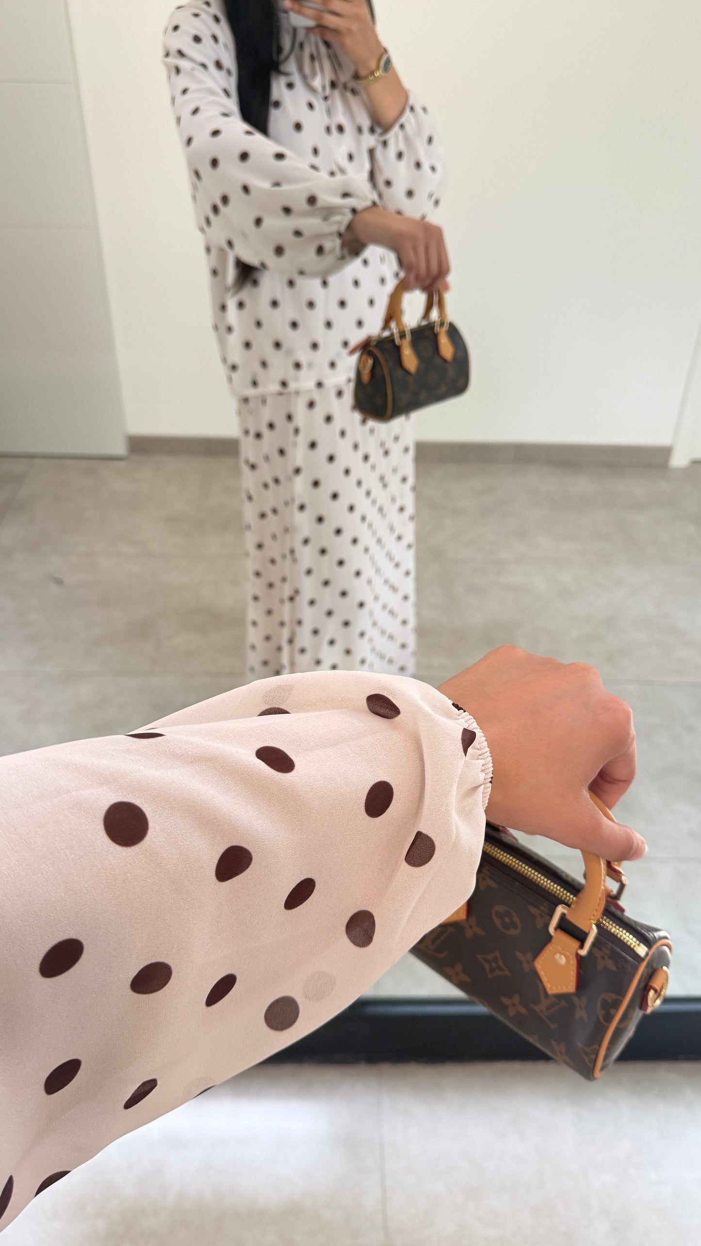 ENSEMBLE JUPE À POIS - BEIGE/MARRON