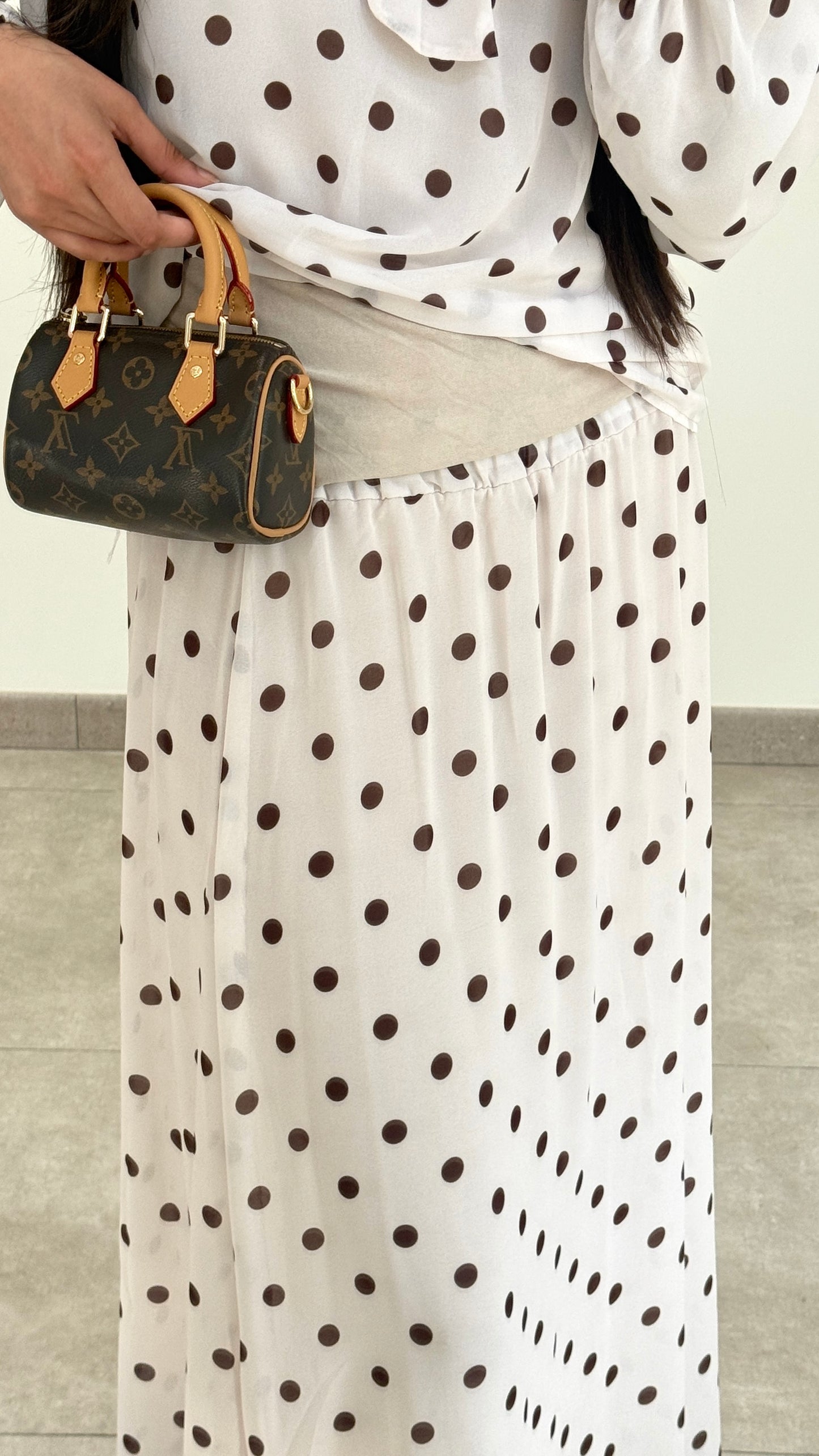 ENSEMBLE JUPE À POIS - BEIGE/MARRON