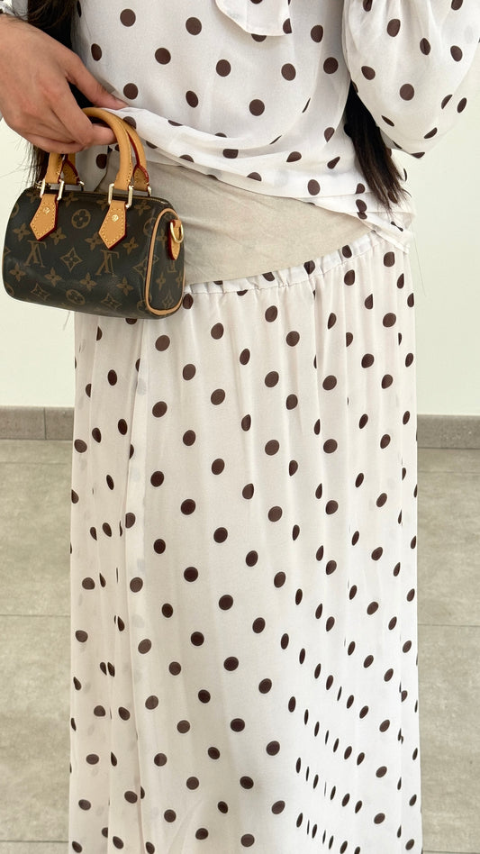 ENSEMBLE JUPE À POIS - BEIGE/MARRON