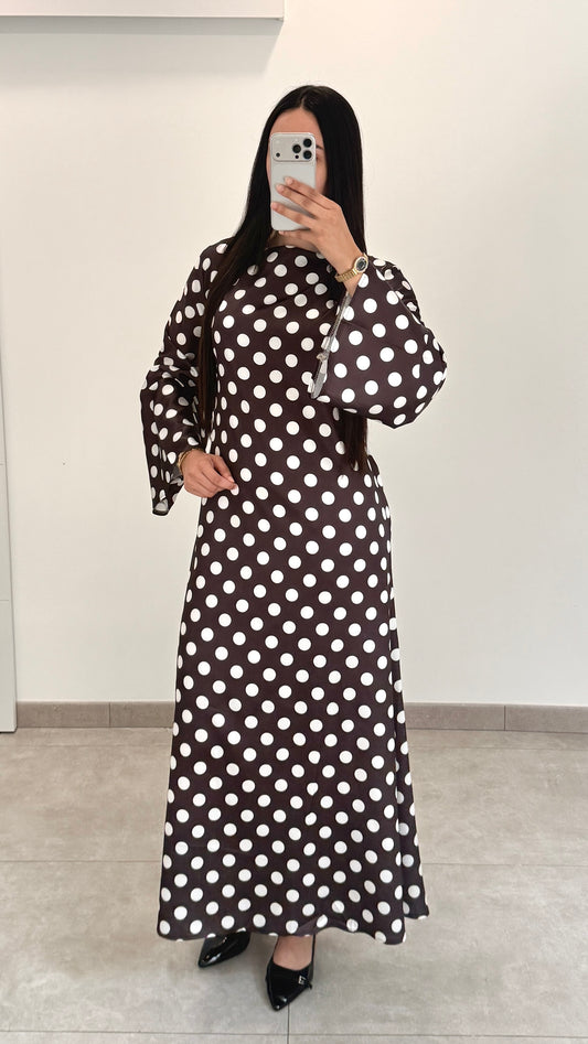 ROBE À POIS - MARRON