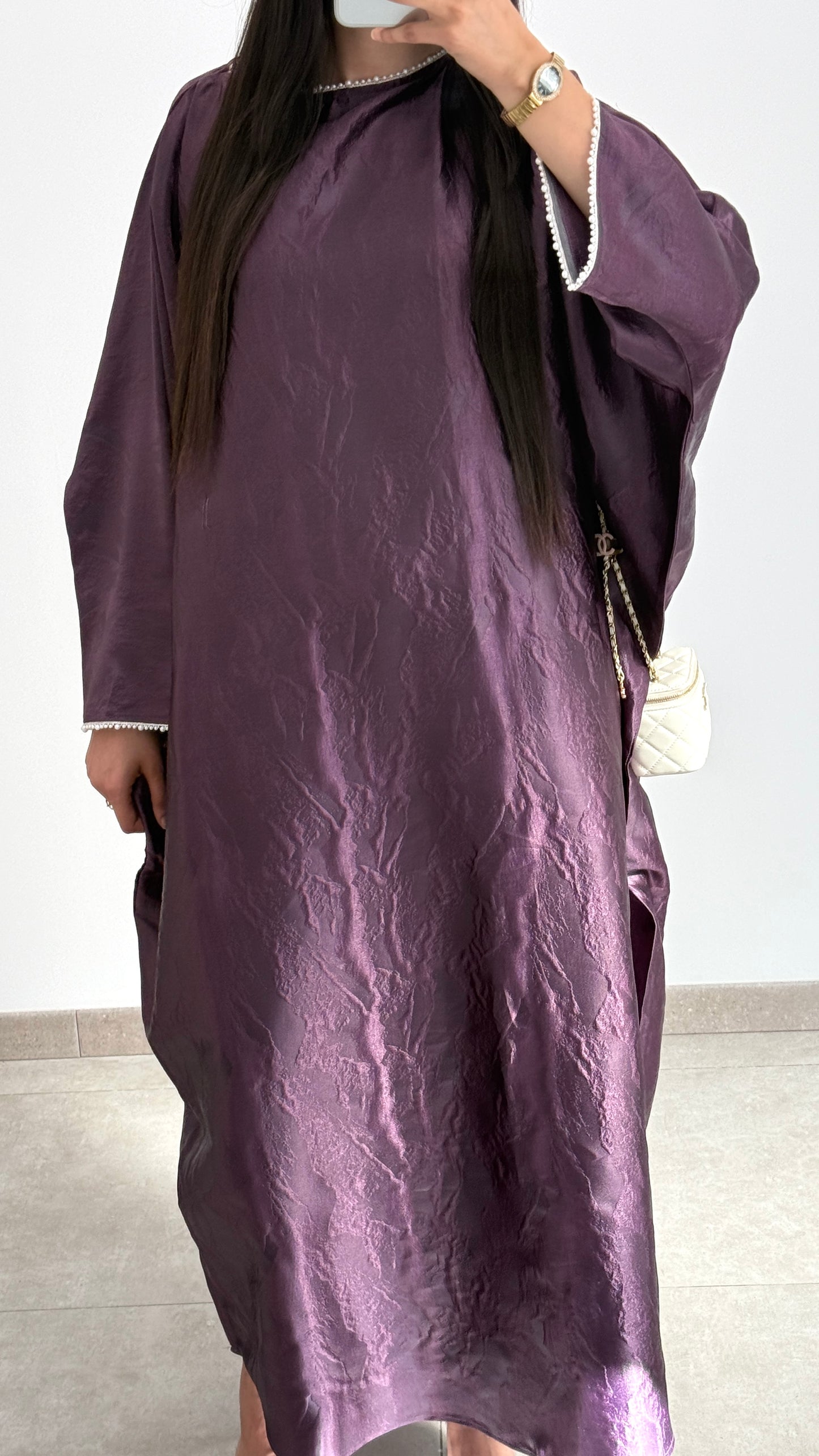 ROBE MAUVE AVEC PERLES