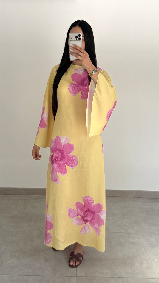 ROBE AVEC FLEUR - JAUNE