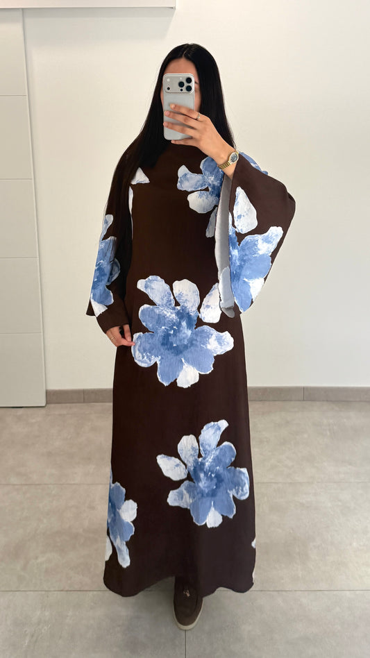 ROBE AVEC FLEUR - MARRON