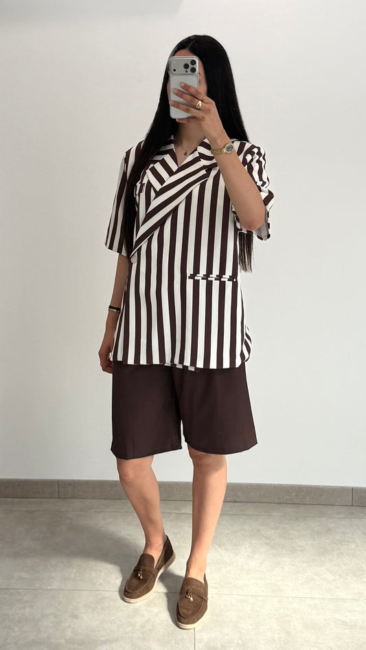 BLAZER CROISÉ OVERSIZE - RAYÉ MARRÓN