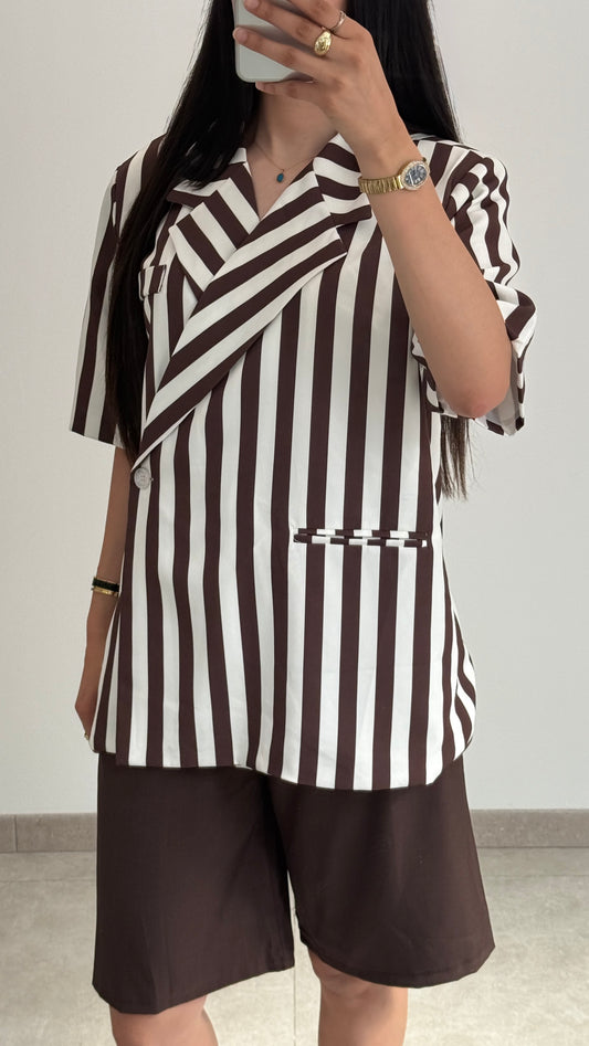 BLAZER CROISÉ OVERSIZE - RAYÉ MARRÓN