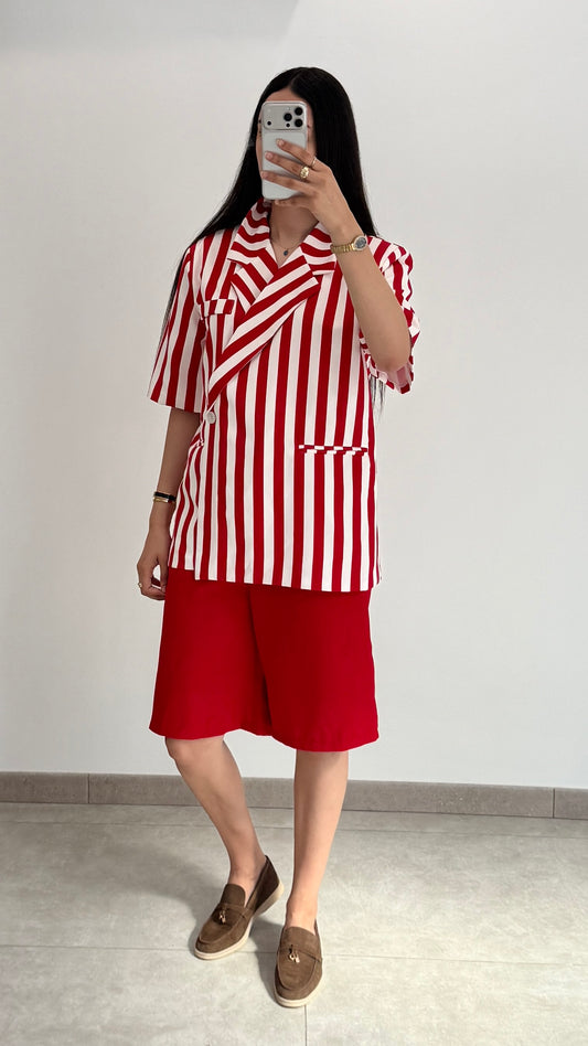 BLAZER CROISÉ OVERSIZE - RAYÉ ROUGE
