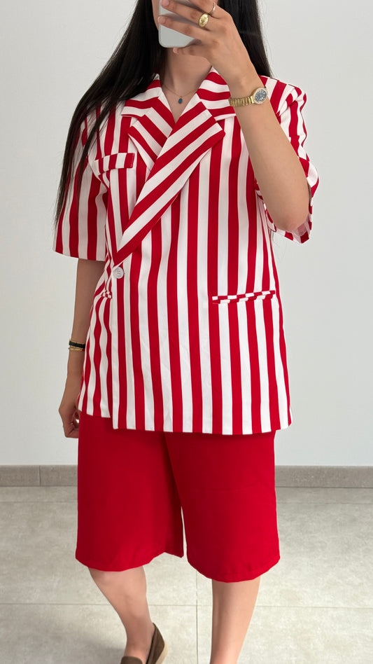 BLAZER CROISÉ OVERSIZE - RAYÉ ROUGE