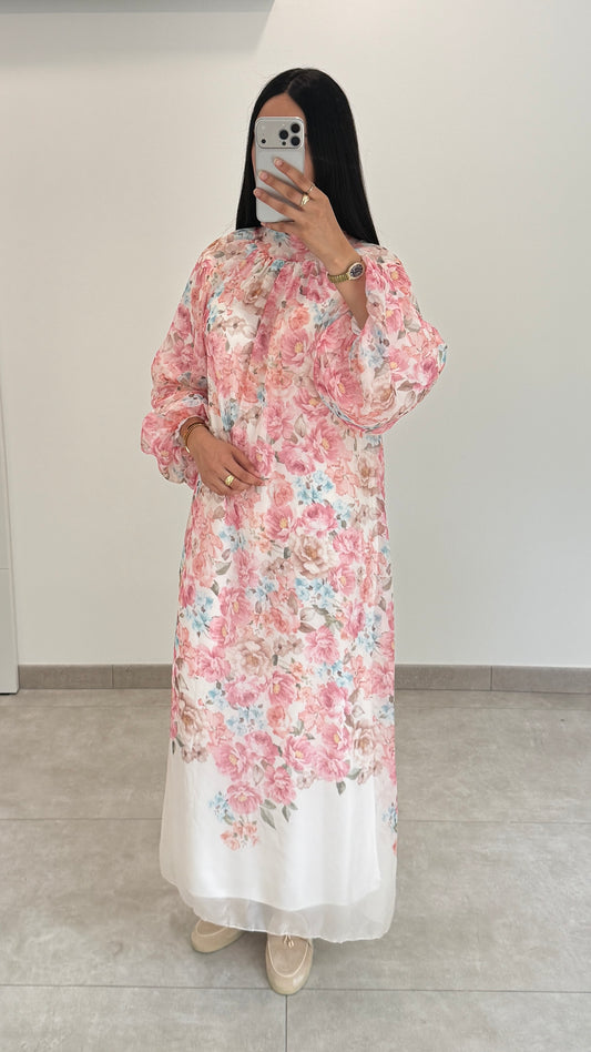 ROBE LONGUE AVEC FLEUR - ROSE