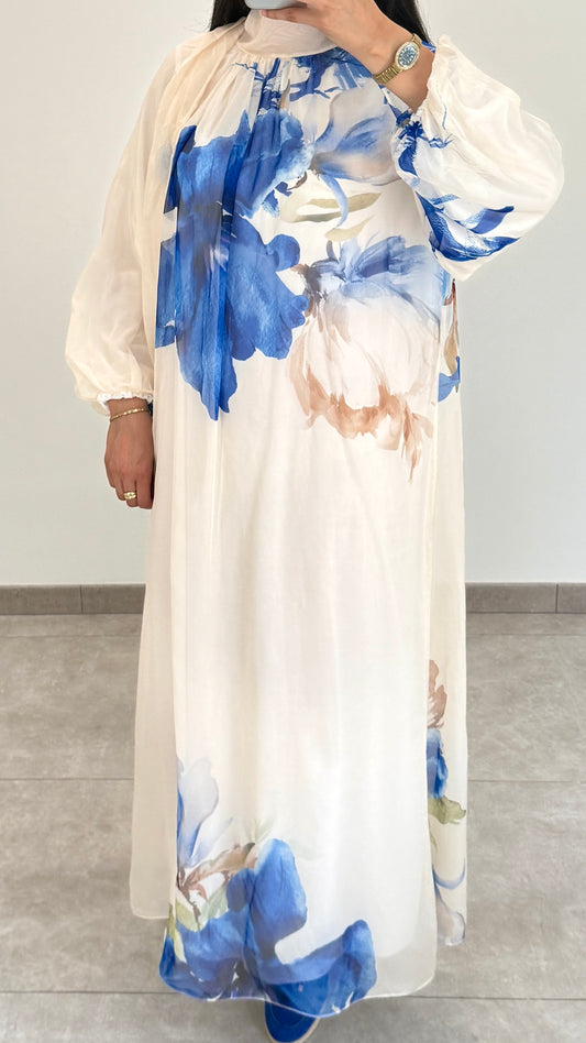 ROBE LONGUE AVEC FLEUR - BLEU