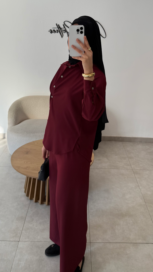 ENSEMBLE CHEMISE CROISÉ - BORDEAUX