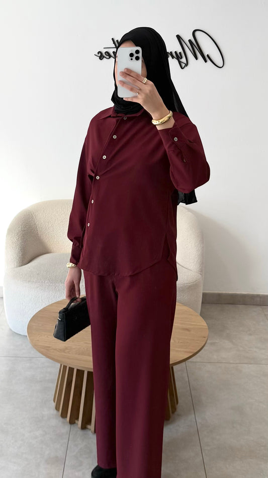 ENSEMBLE CHEMISE CROISÉ - BORDEAUX