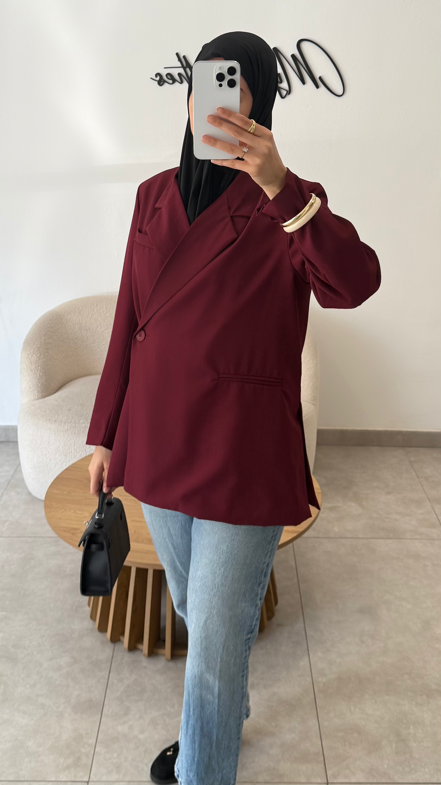 OVERSIZED BLAZER WITH SIDE SLITS - BURGUNDY