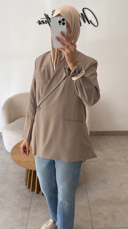 BLAZER OVERSIZE À FENTES SUR LES CÔTÉS - TAUPE