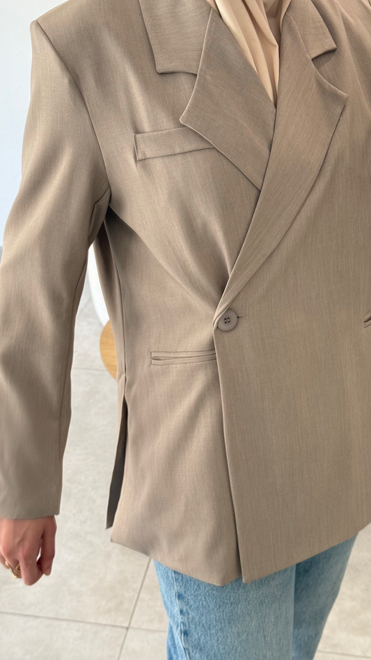 BLAZER OVERSIZE À FENTES SUR LES CÔTÉS - TAUPE