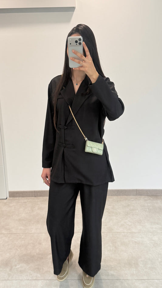 ENSEMBLE STYLE BLAZER À ATTACHES ASIATIQUE - NOIR