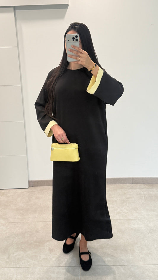ROBE AVEC MANCHES BICOLORES - NOIR