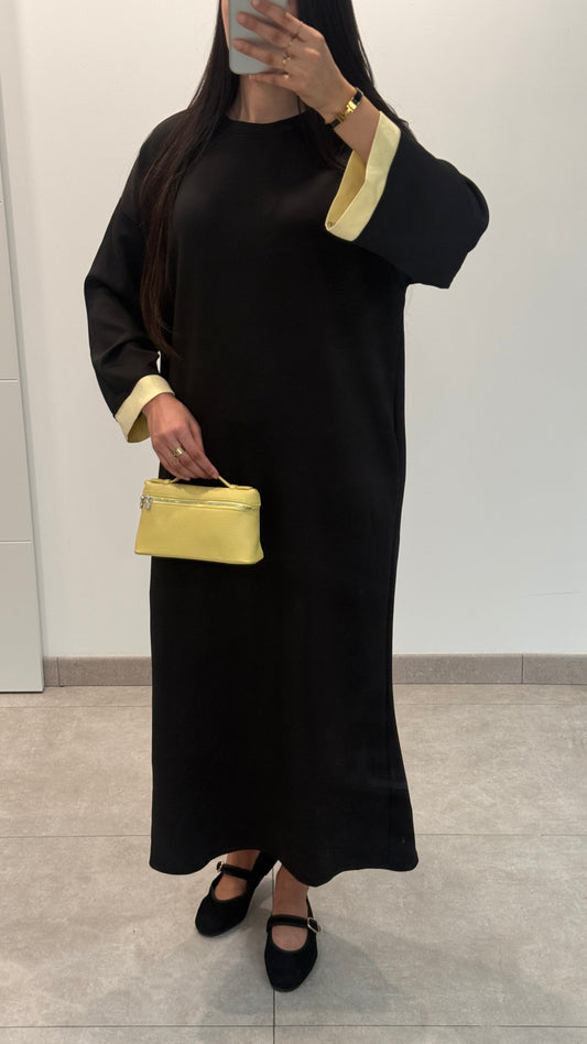 ROBE AVEC MANCHES BICOLORES - NOIR