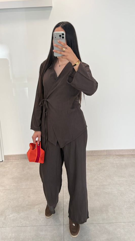 CONJUNTO CON TOP KIMONO - MARRON