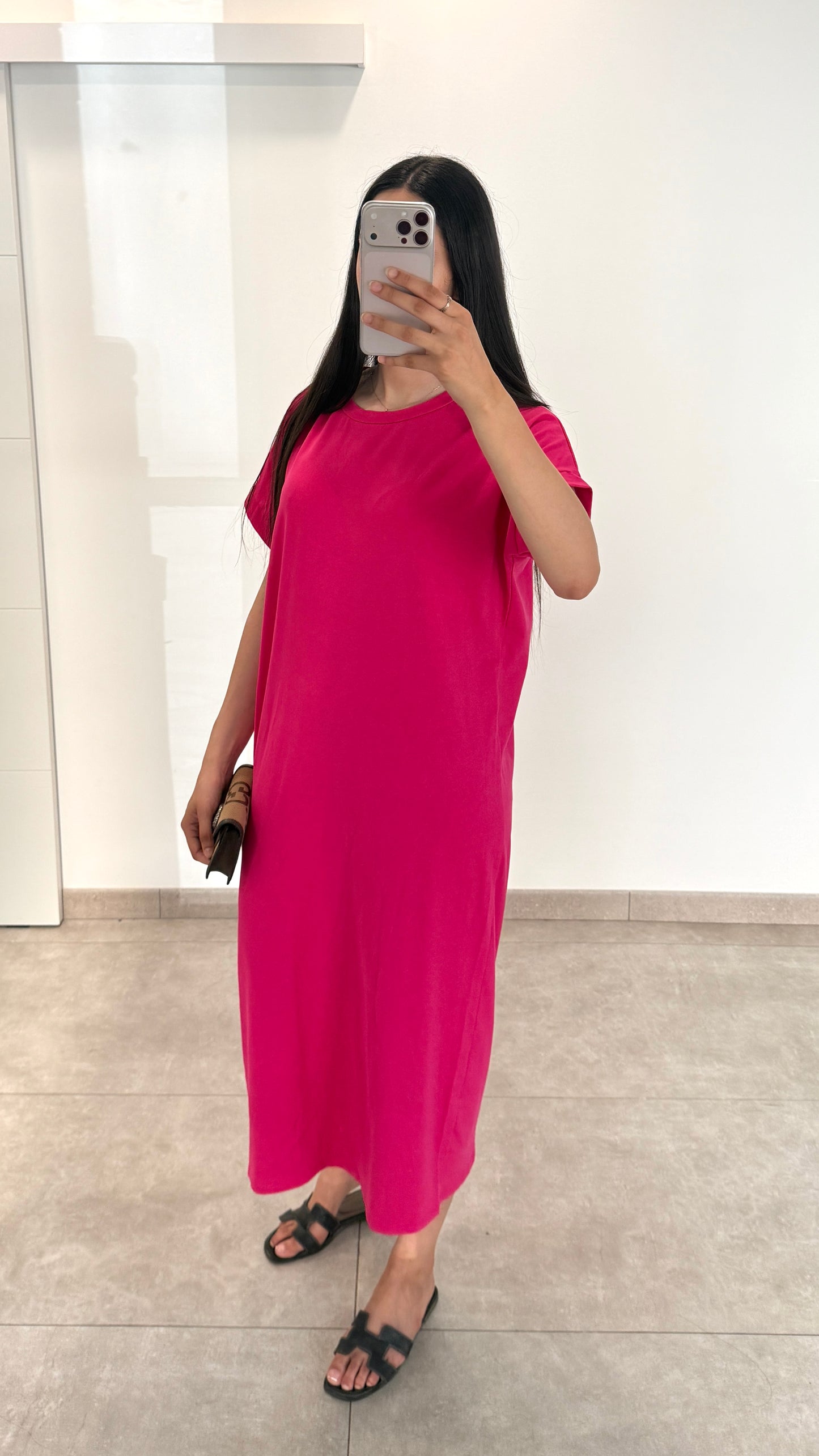 ROBE ESSENTIELLE MANCHES COURTES - FUSHIA