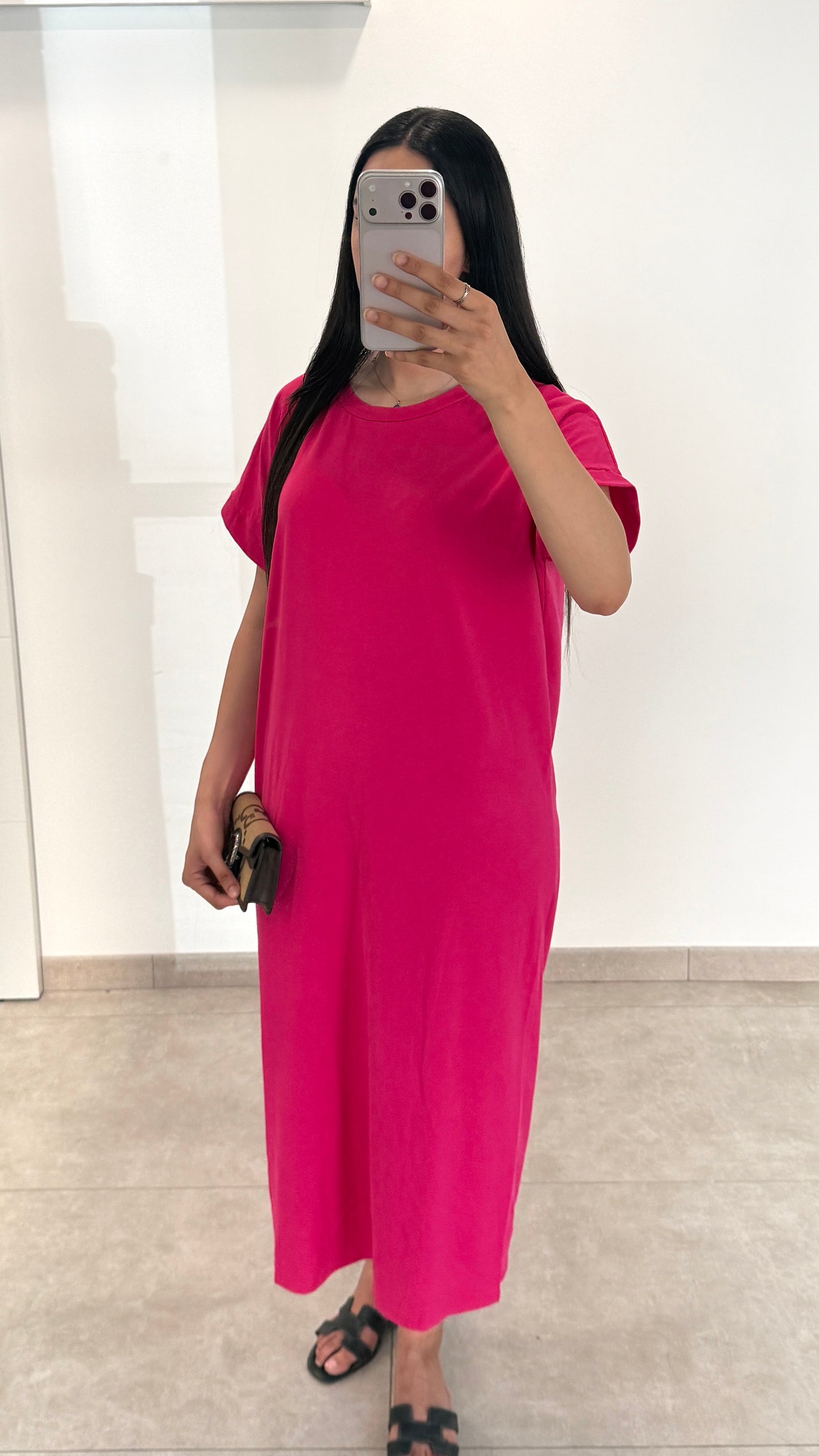 ROBE ESSENTIELLE MANCHES COURTES - FUSHIA