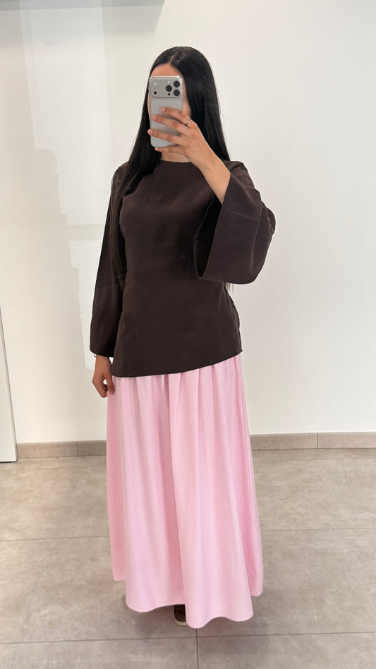 JUPE TAILLE HAUTE ÉVASÉE À PINCES - ROSE