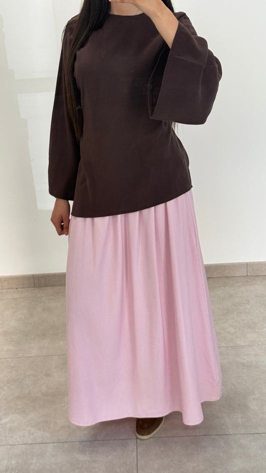 JUPE TAILLE HAUTE ÉVASÉE À PINCES - ROSE