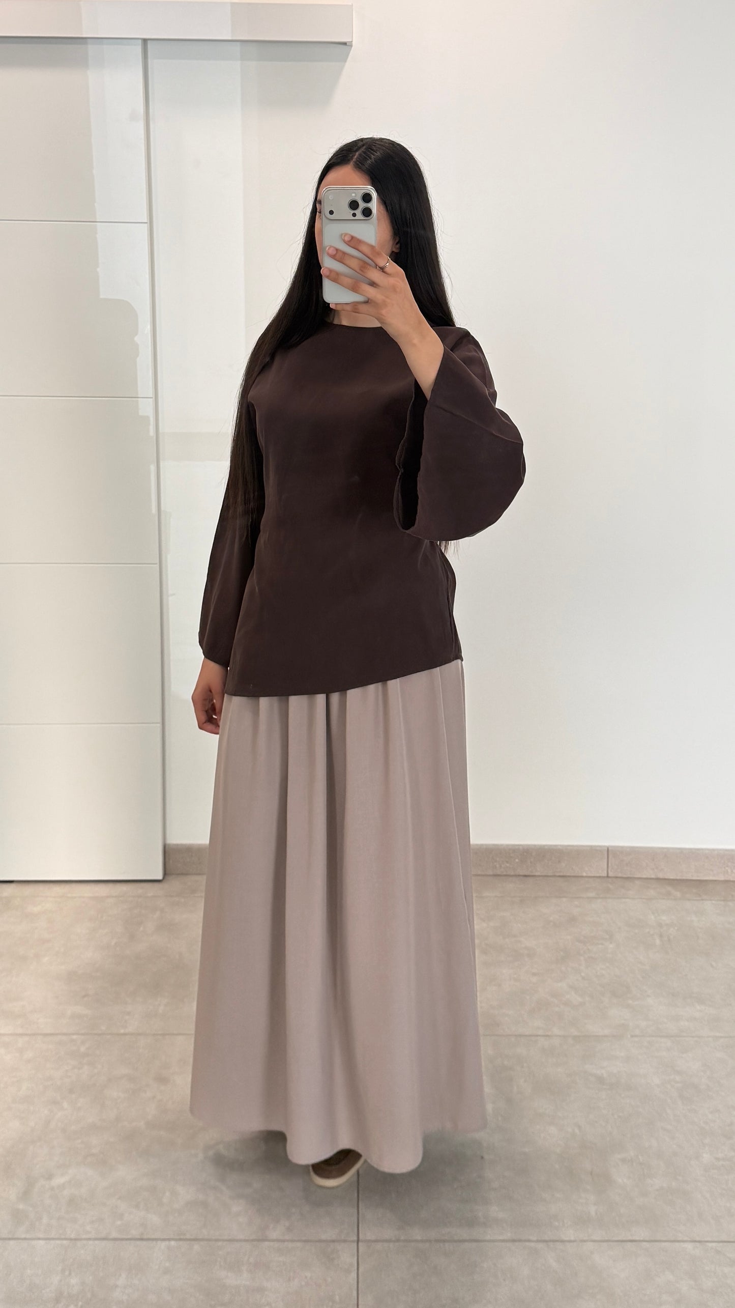 JUPE TAILLE HAUTE ÉVASÉE À PINCES - TAUPE