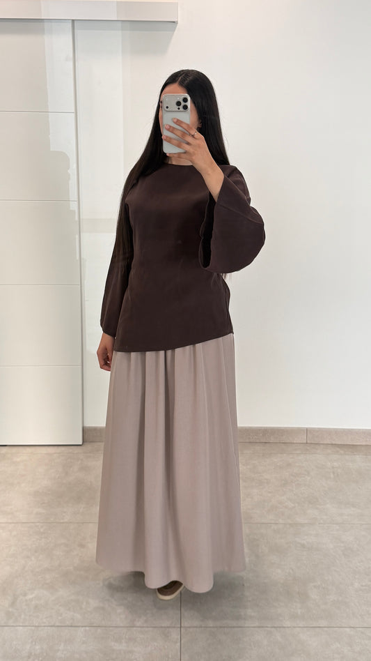 JUPE TAILLE HAUTE ÉVASÉE À PINCES - TAUPE