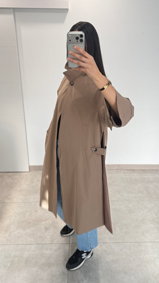 MANTEAU LONG TYPE TRENCH - CAMEL