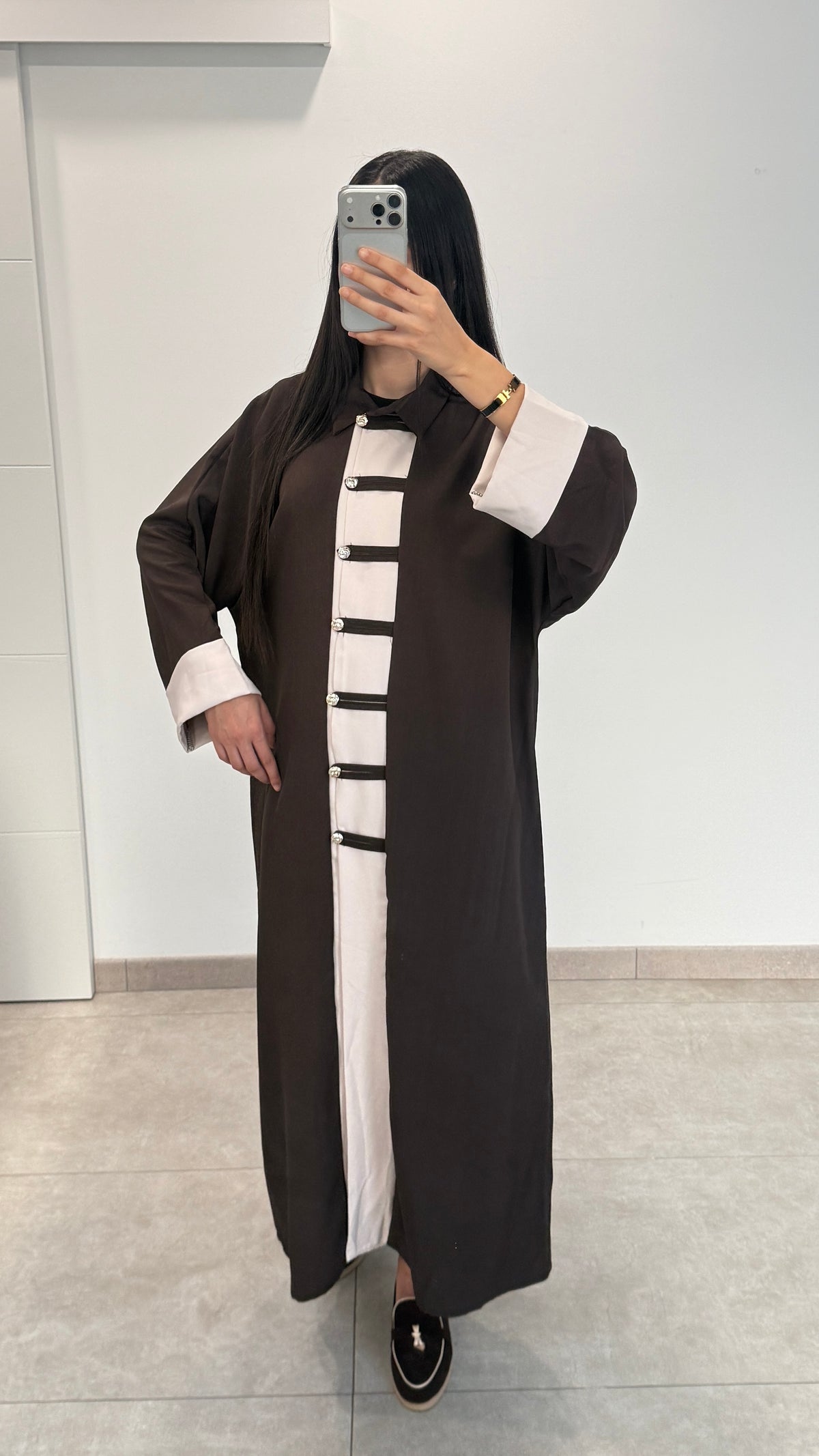 ROBE STYLE MARINIÈRE AVEC BOUTONS - MARRON