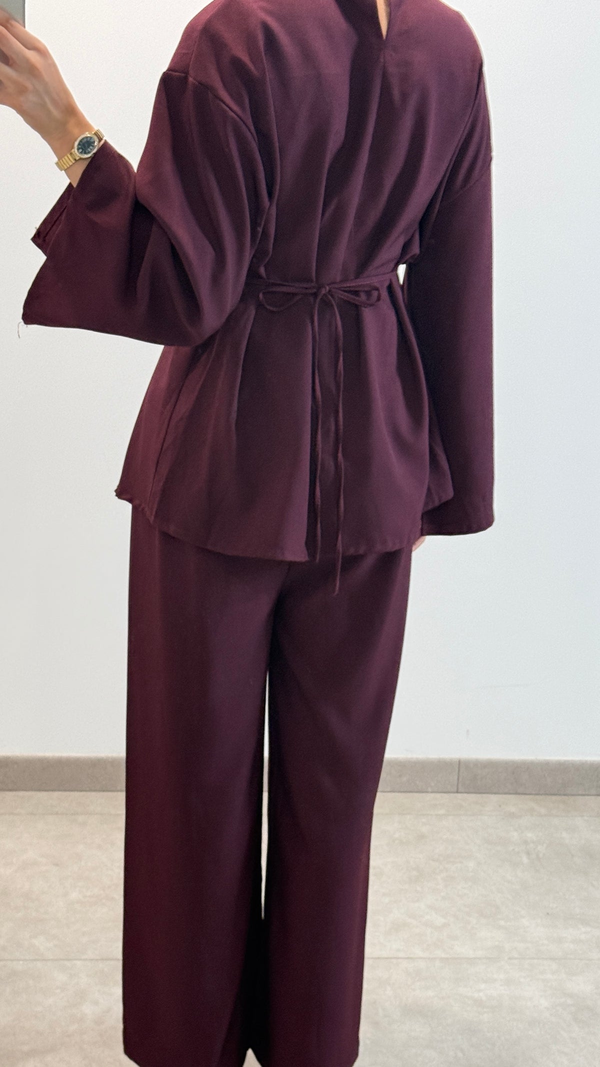 ENSEMBLE PLISSÉ ÉLÉGANT - BORDEAUX