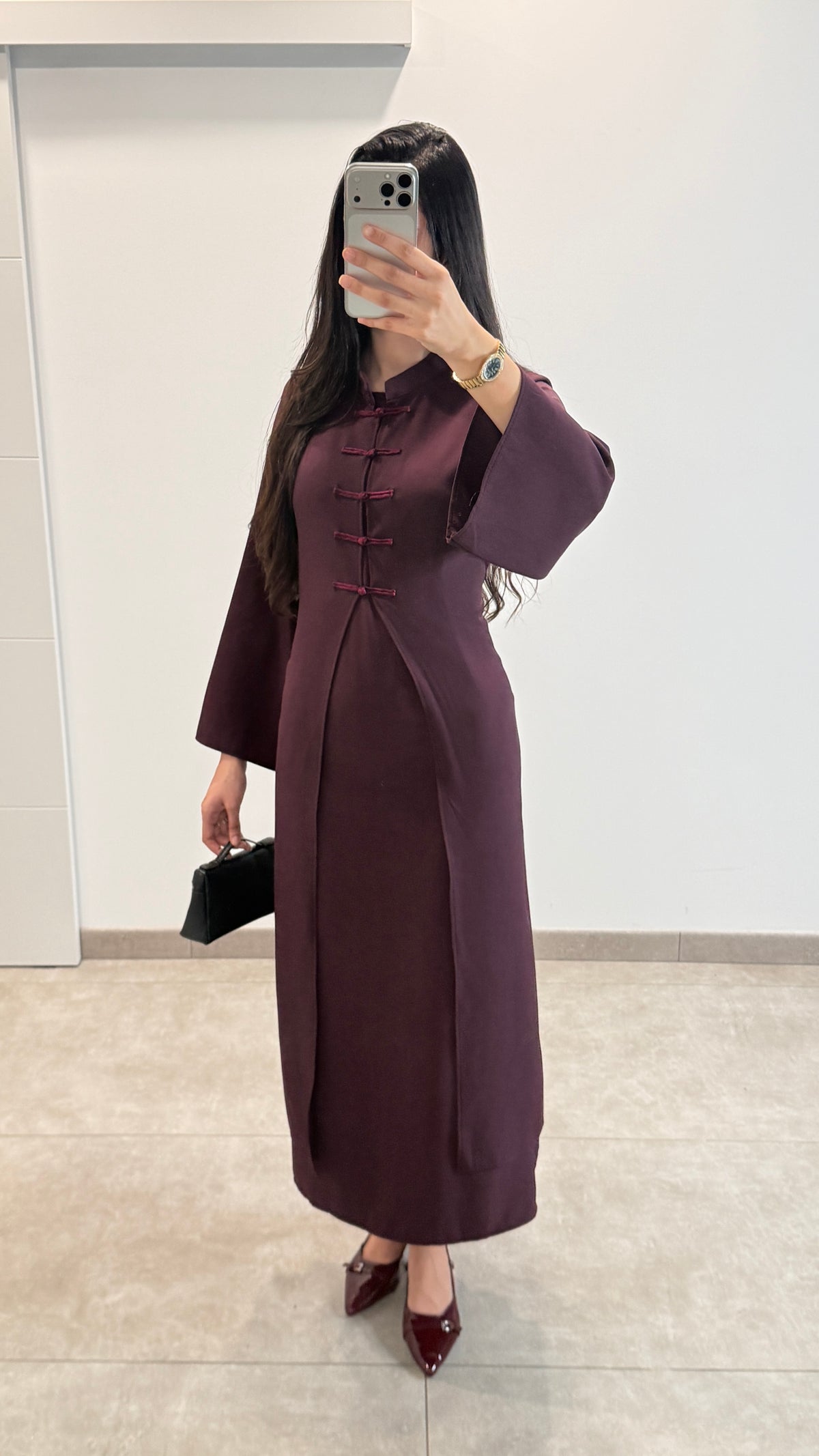 ROBE 2 PIÈCES STYLE ASIATIQUE - BORDEAUX