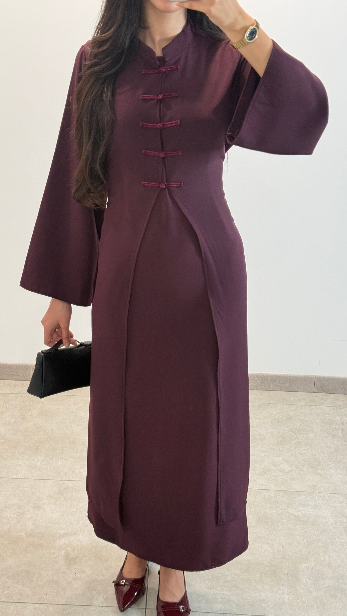 ROBE 2 PIÈCES STYLE ASIATIQUE - BORDEAUX