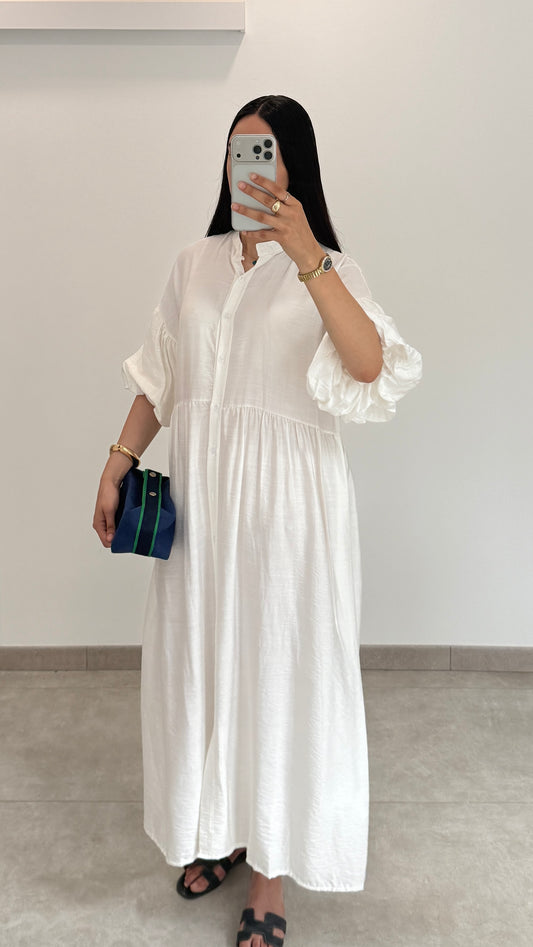 ROBE À MANCHES BOUFFANTES - BLANC