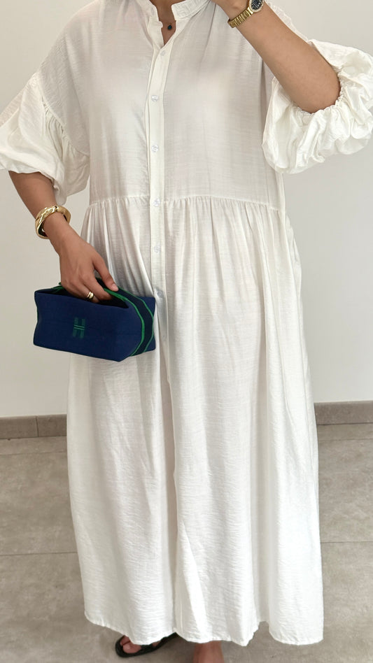ROBE À MANCHES BOUFFANTES - BLANC