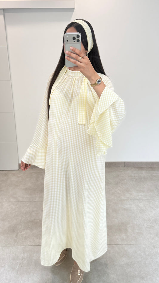 VESTIDO CON ESTAMPADO VICHY - AMARILLO