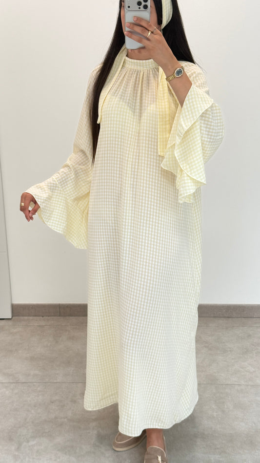 VESTIDO CON ESTAMPADO VICHY - AMARILLO