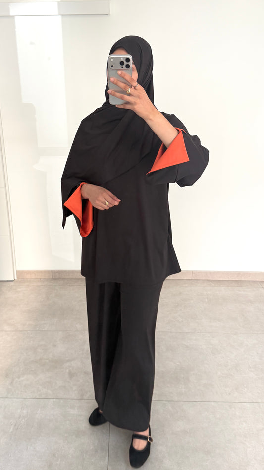 BURKINI BICOLOR DE 3 PIEZAS - NEGRO/NARANJA