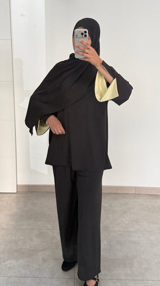 BURKINI BICOLOR 3 PIEZAS - NEGRO/AMARILLO