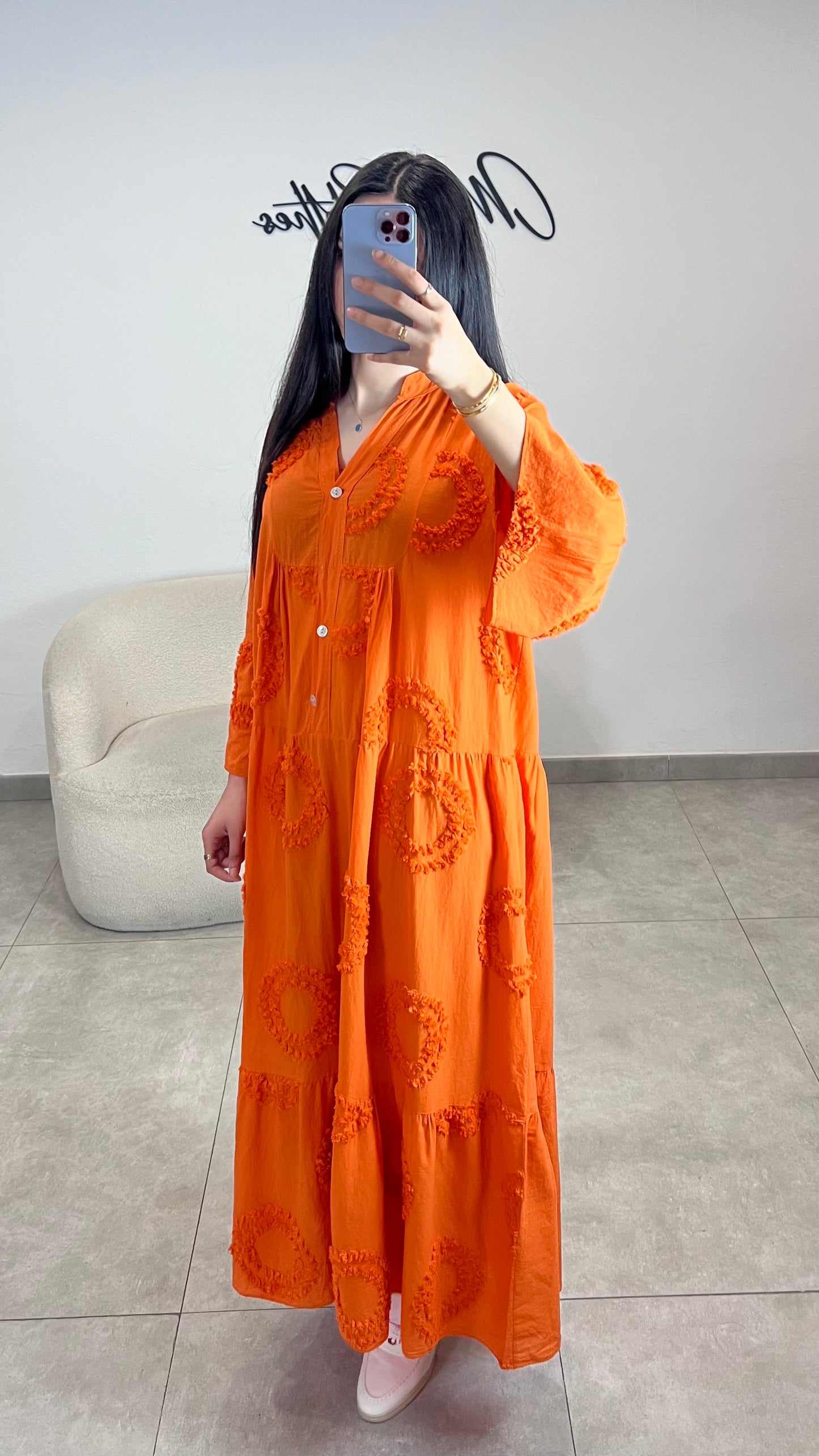 Orange embroidery dress