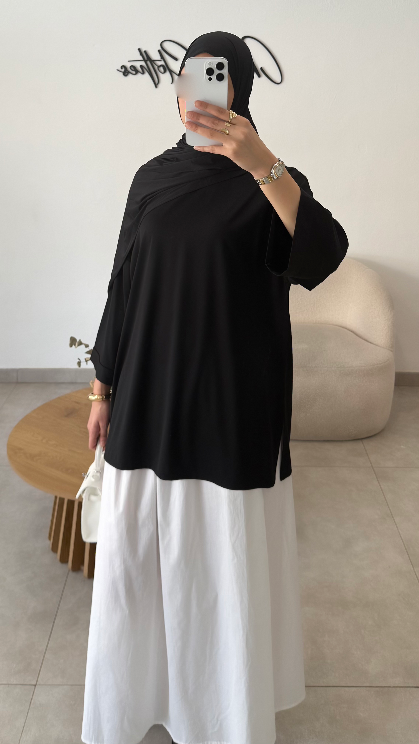 T-SHIRT ESSENTIEL  MANCHES 3/4 - NOIR