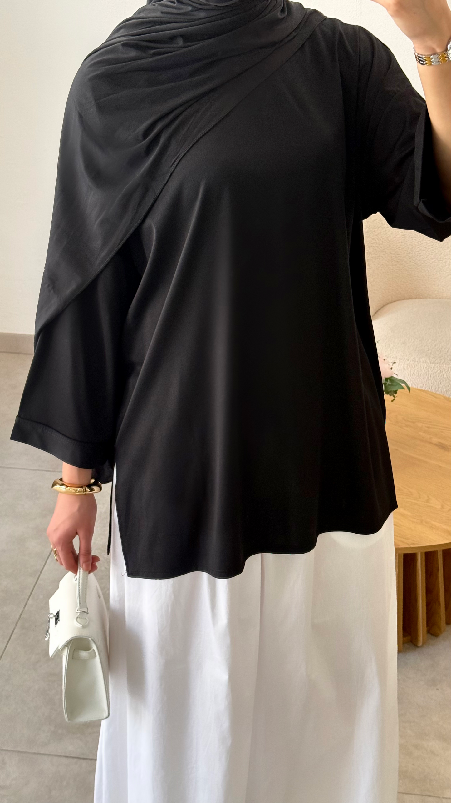 T-SHIRT ESSENTIEL  MANCHES 3/4 - NOIR