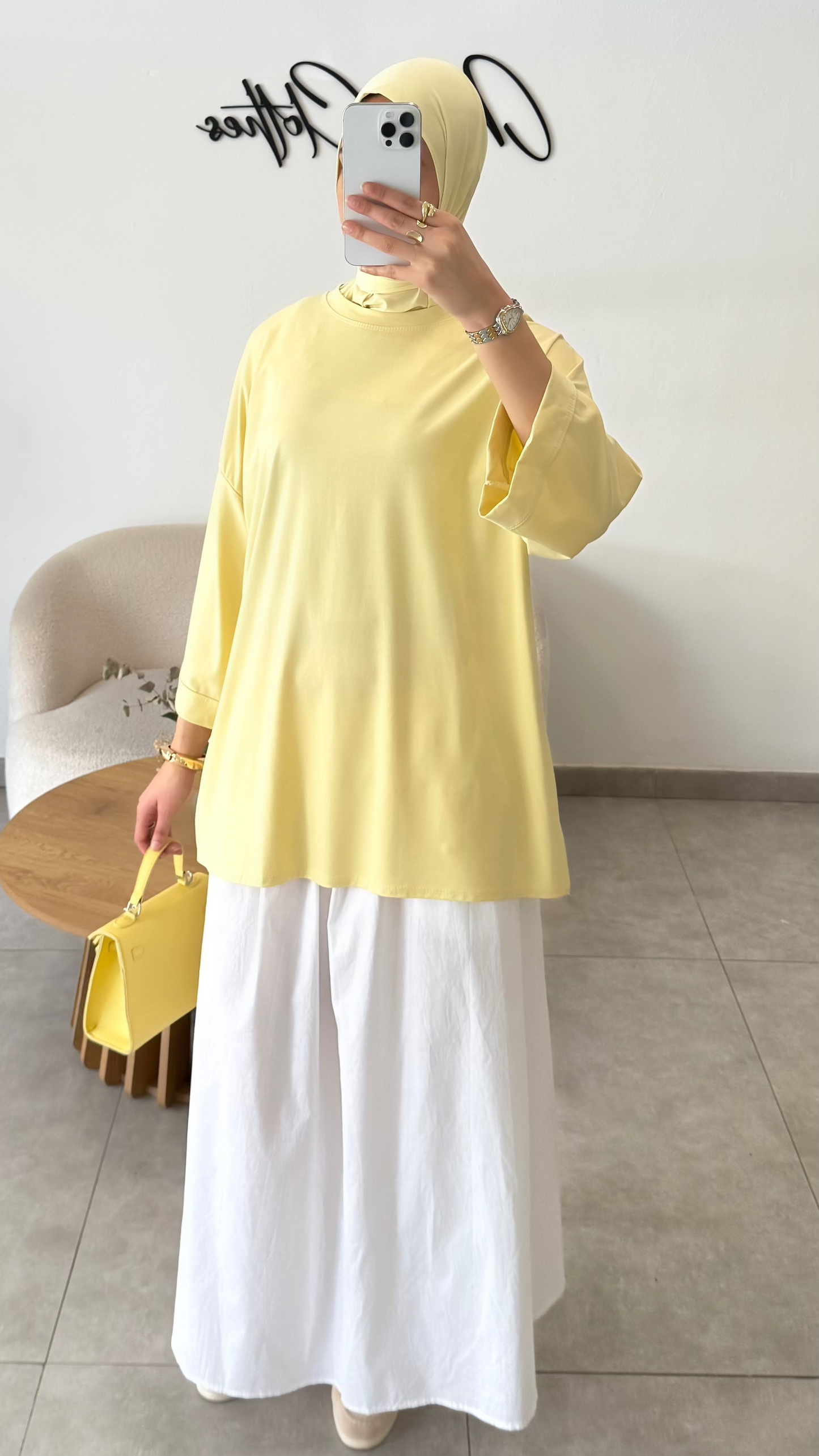 T-SHIRT ESSENTIEL MANCHES 3/4 - JAUNE