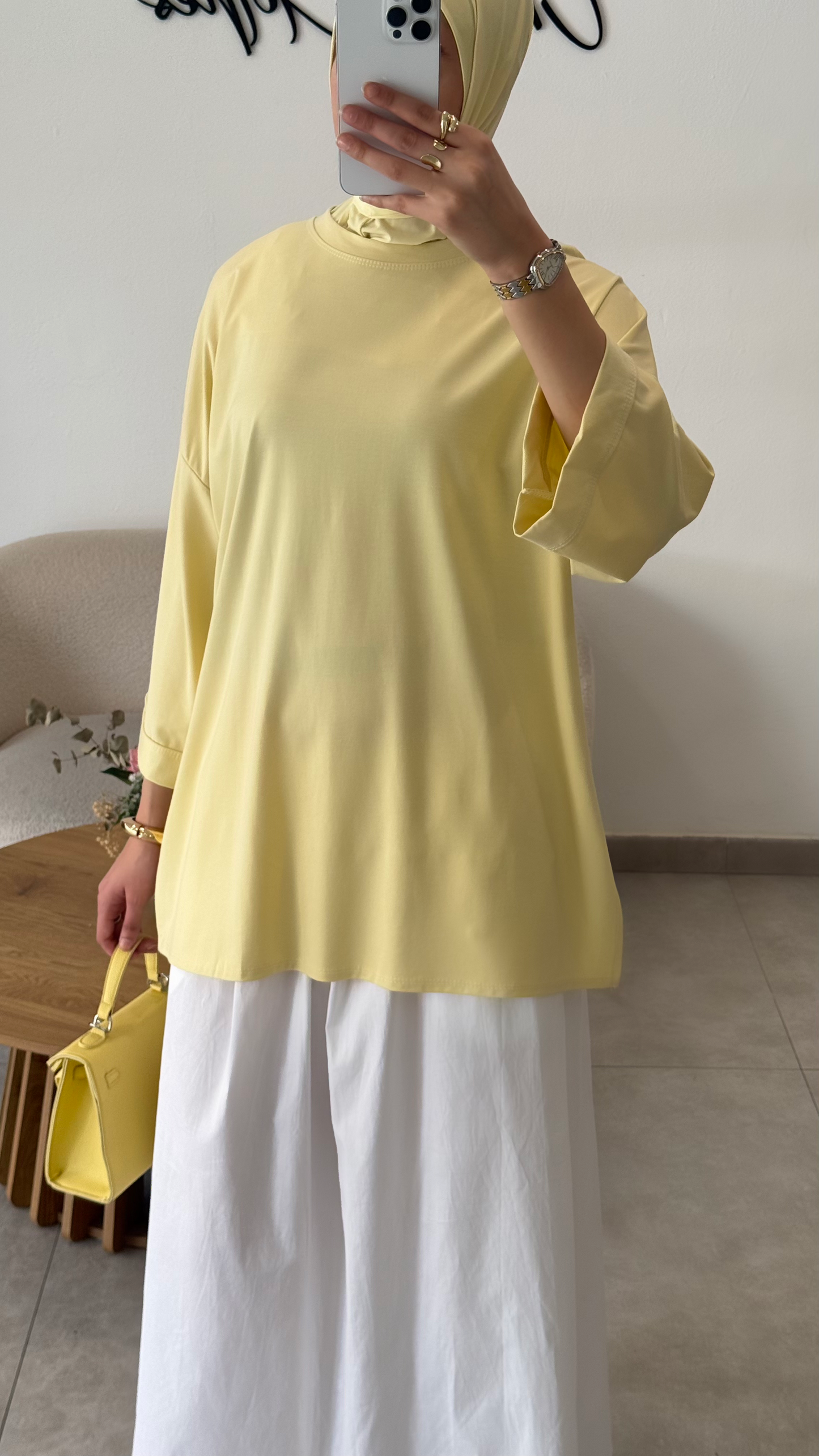 T-SHIRT ESSENTIEL MANCHES 3/4 - JAUNE