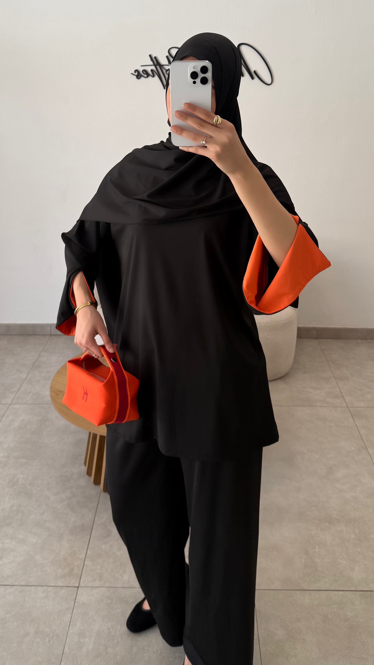 BURKINI BICOLORE 3 PIÈCES - NOIR/ORANGE