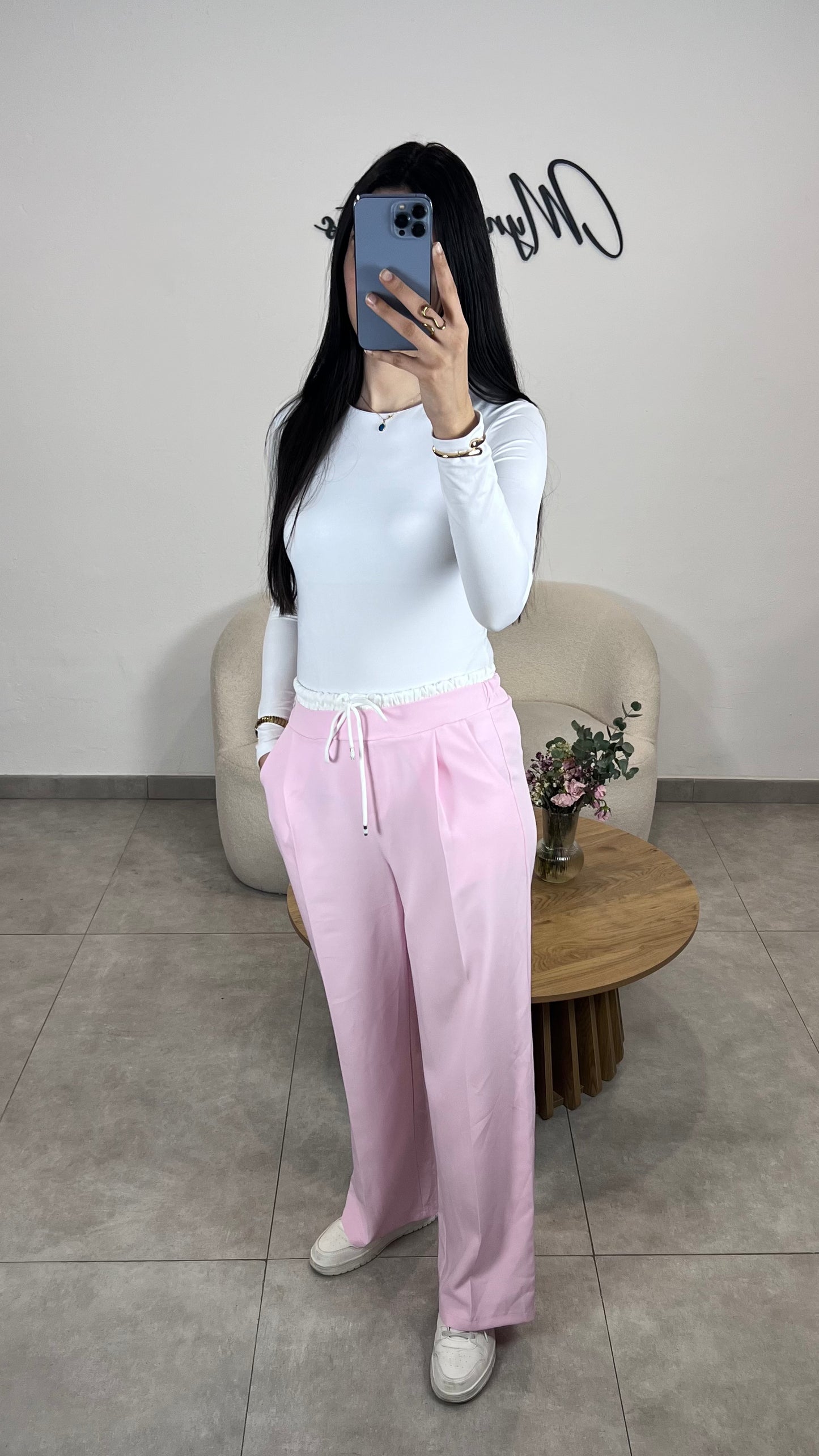 Pink pants with white lining